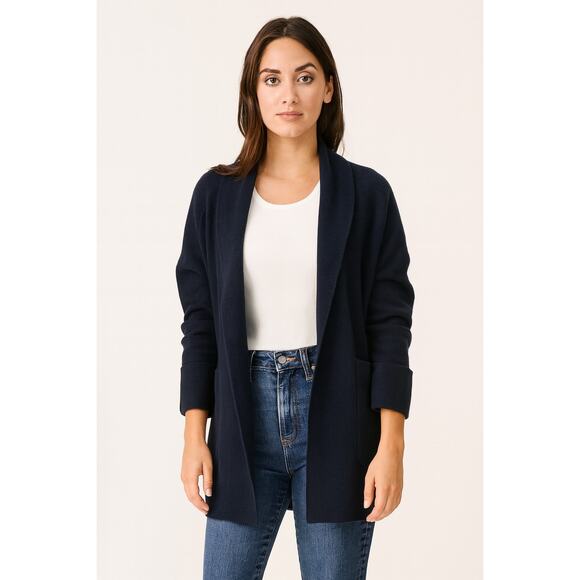 AYR Navy Blue Wool Knit Blazer Sweater Shawl Collar Cardigan Women’s Small - Picture 1 of 7